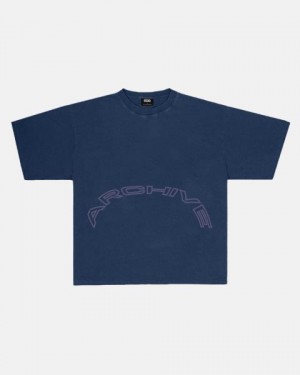 Cold Culture Archive T Shirt Indigo Blue | 35914-SEOX
