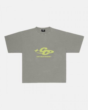 Cold Culture Cc Logo Star T Shirt Beige Grey | 30978-YZSA