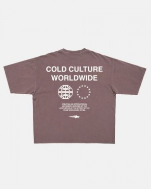 Cold Culture Community T Shirt Grey Purple | 09567-DETA