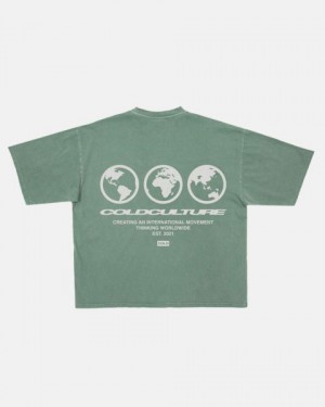 Cold Culture Continents T Shirt Grey Green | 60738-SVDI