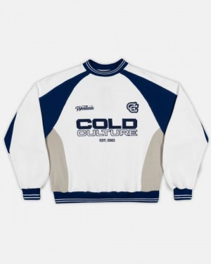 Cold Culture Cowboy Varsity Crewneck Sweatshirts White / Blue | 36798-KNPV
