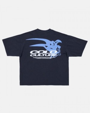 Cold Culture Demon Face T Shirt Deep Blue | 76043-QEMR