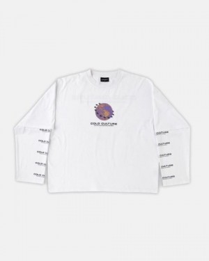 Cold Culture Fire Earth Long Sleeve T Shirt White | 24307-AMYR