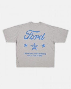 Cold Culture Ford Stars T Shirt Light Grey | 96710-ROFM