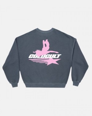 Cold Culture Galactic Glide Crewneck Sweatshirts Dark Blue | 49318-KBZS