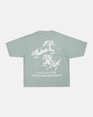 Cold Culture Horses T Shirt Beige Green | 46203-OWEB