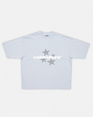 Cold Culture Italic Stars T Shirt Blue | 76521-XQKF
