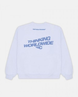 Cold Culture Tagline Crewneck Sweatshirts Light Blue | 23807-NXSU