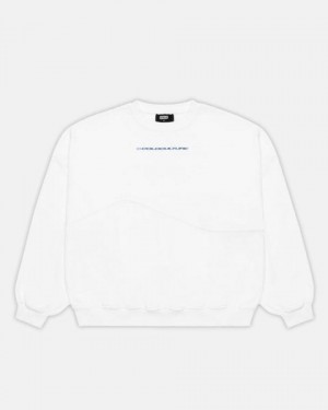 Cold Culture Worker Patchwork Crewneck Sweatshirts White | 60487-RMYL