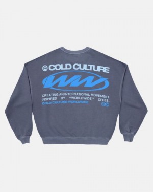Cold Culture Worldwide Circle Crewneck Sweatshirts Dark Blue | 10672-IXMN