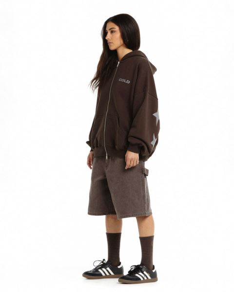 Cold Culture Bow Constellation Zip Hoodie Brown | 34527-SJNT