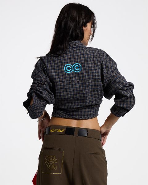 Cold Culture Brick Lane Shirt Dark Red Blue | 19624-FMOS