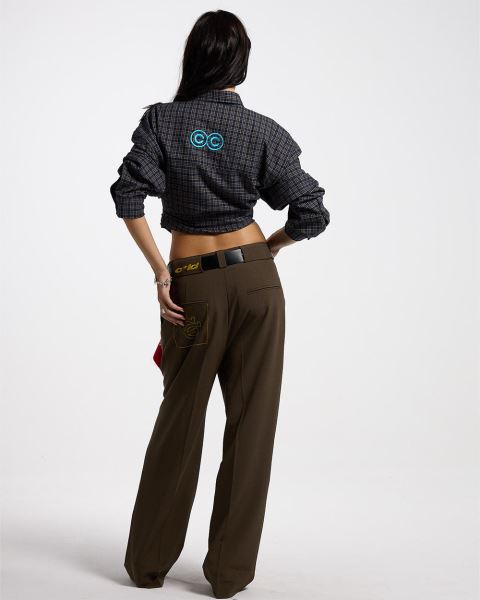 Cold Culture Brick Lane Shirt Dark Red Blue | 19624-FMOS
