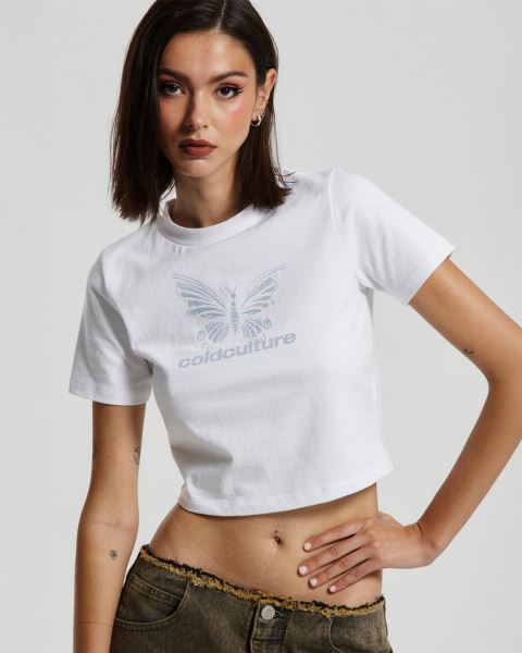 Cold Culture Butterfly Baby T Shirt White | 62198-VCZK