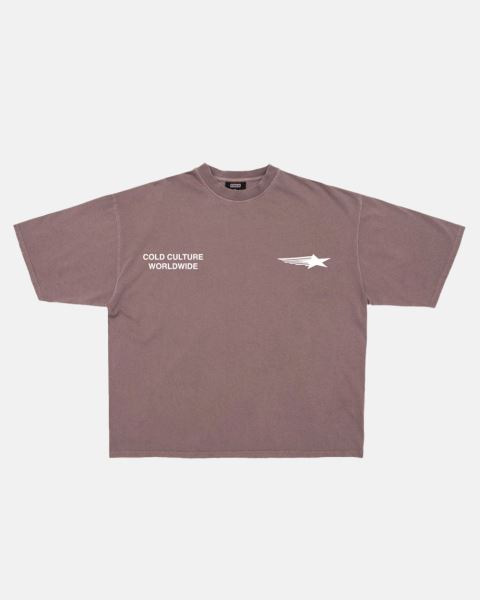 Cold Culture Community T Shirt Grey Purple | 09567-DETA