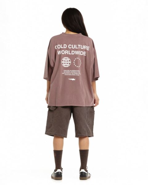 Cold Culture Community T Shirt Grey Purple | 09567-DETA