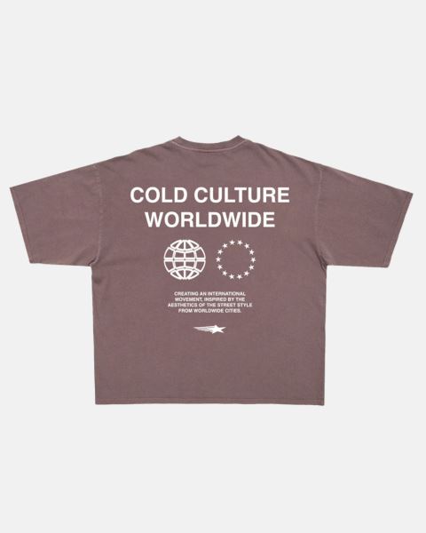 Cold Culture Community T Shirt Grey Purple | 09567-DETA