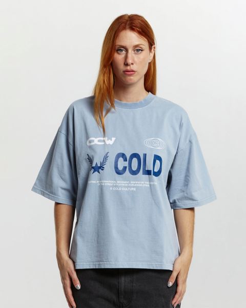 Cold Culture Company T Shirt Blue | 62749-HBWN