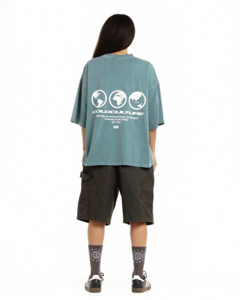 Cold Culture Continents T Shirt Grey Green | 60738-SVDI