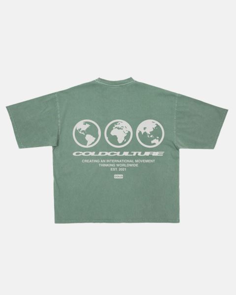 Cold Culture Continents T Shirt Grey Green | 60738-SVDI