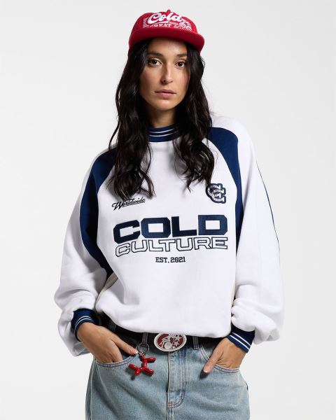 Cold Culture Cowboy Varsity Crewneck Sweatshirts White / Blue | 36798-KNPV