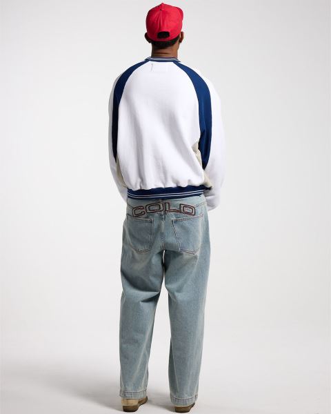 Cold Culture Cowboy Varsity Crewneck Sweatshirts White / Blue | 36798-KNPV