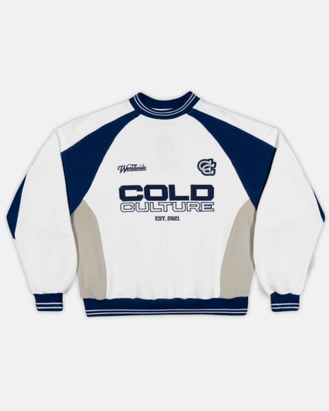 Cold Culture Cowboy Varsity Crewneck Sweatshirts White / Blue | 36798-KNPV