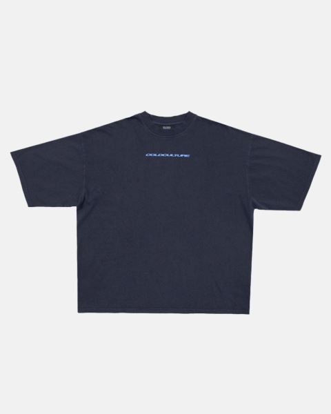 Cold Culture Demon Face T Shirt Deep Blue | 76043-QEMR