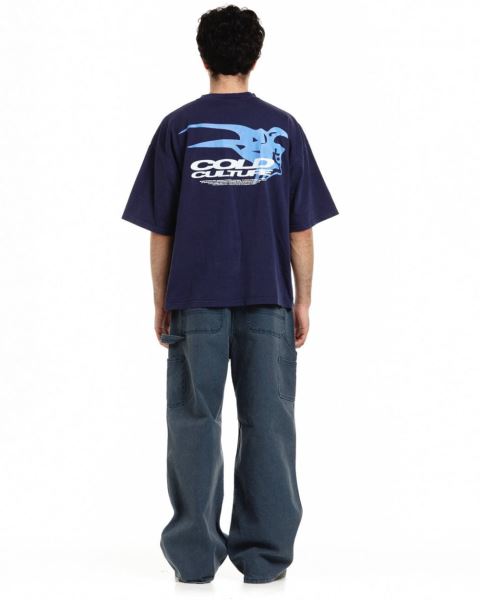 Cold Culture Demon Face T Shirt Deep Blue | 76043-QEMR