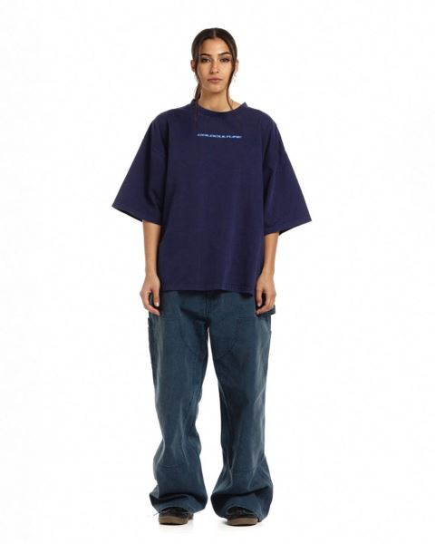 Cold Culture Demon Face T Shirt Deep Blue | 76043-QEMR