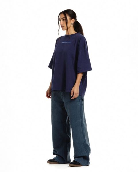 Cold Culture Demon Face T Shirt Deep Blue | 76043-QEMR