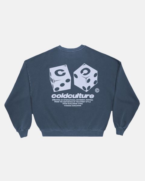 Cold Culture Dice Crewneck Sweatshirts Blue | 91672-EASX