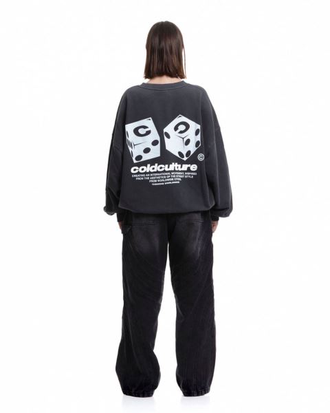 Cold Culture Dice Crewneck Sweatshirts Black | 21364-UGTH