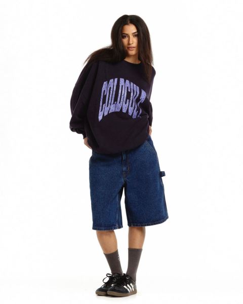 Cold Culture Disorted Crewneck Sweatshirts Purple | 71283-QLWV