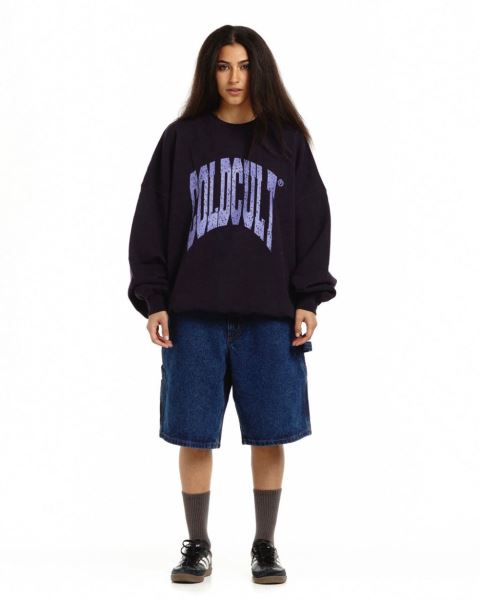 Cold Culture Disorted Crewneck Sweatshirts Purple | 71283-QLWV