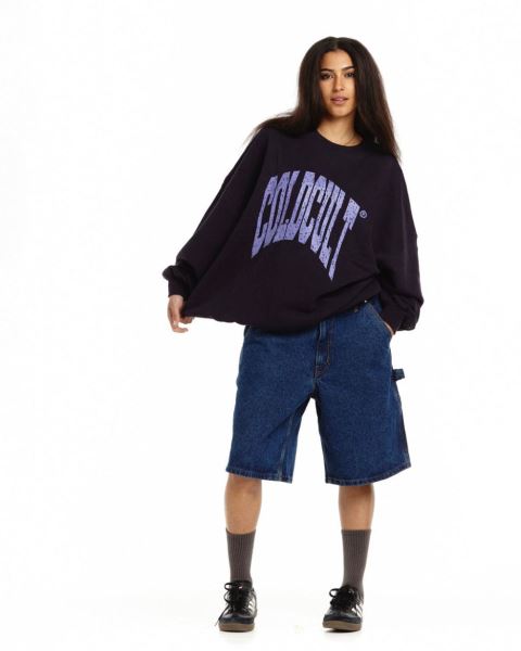 Cold Culture Disorted Crewneck Sweatshirts Purple | 71283-QLWV