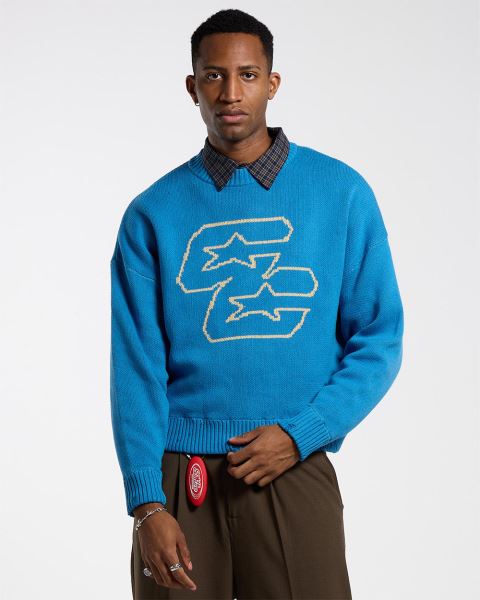 Cold Culture Double C Stars Knitwear Blue | 53019-BYSD
