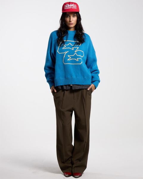 Cold Culture Double C Stars Knitwear Blue | 53019-BYSD