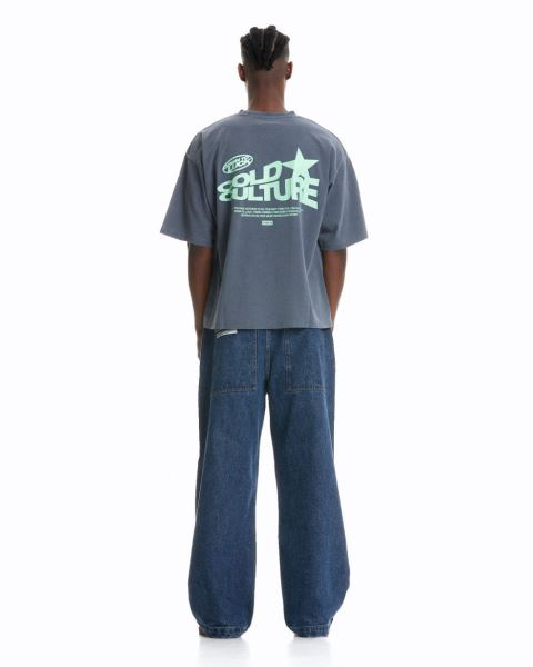 Cold Culture Down To Luck T Shirt Dark Blue | 74016-PHLB