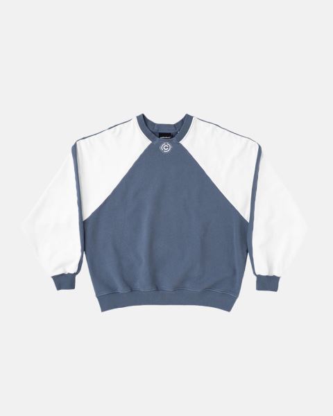 Cold Culture Equipment Crewneck Sweatshirts Dark Blue / White | 01257-RWBU