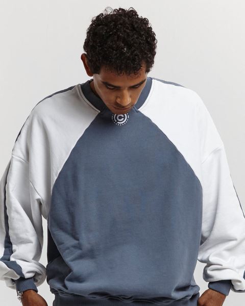 Cold Culture Equipment Crewneck Sweatshirts Dark Blue / White | 01257-RWBU
