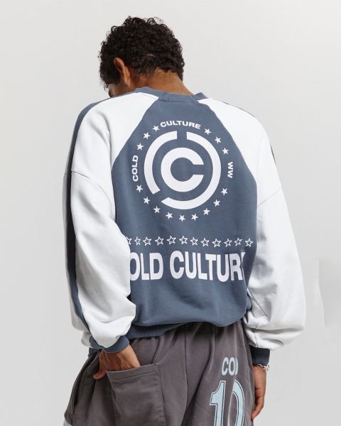 Cold Culture Equipment Crewneck Sweatshirts Dark Blue / White | 01257-RWBU