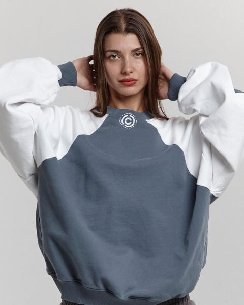 Cold Culture Equipment Crewneck Sweatshirts Dark Blue / White | 01257-RWBU