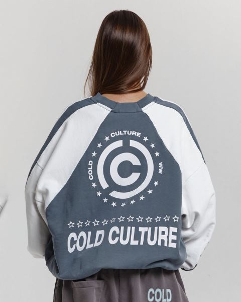 Cold Culture Equipment Crewneck Sweatshirts Dark Blue / White | 01257-RWBU