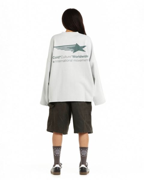 Cold Culture Falling Star Crewneck Sweatshirts Light Grey | 42758-VXOP