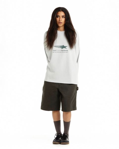 Cold Culture Falling Star Crewneck Sweatshirts Light Grey | 42758-VXOP
