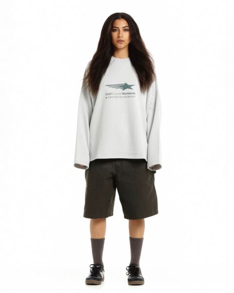 Cold Culture Falling Star Crewneck Sweatshirts Light Grey | 42758-VXOP