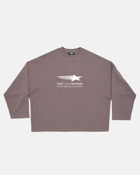 Cold Culture Falling Star Crewneck Sweatshirts Grey Purple | 93028-UASP