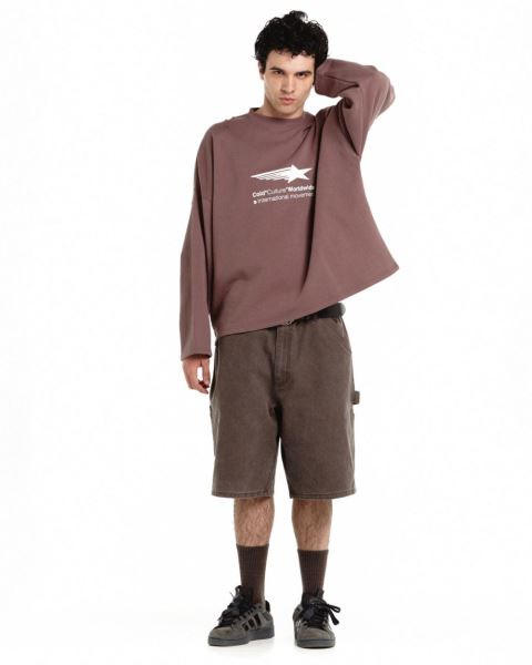 Cold Culture Falling Star Crewneck Sweatshirts Grey Purple | 93028-UASP