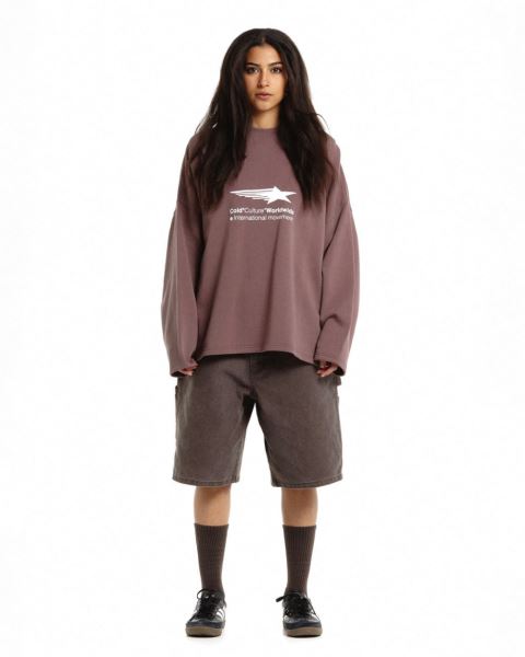 Cold Culture Falling Star Crewneck Sweatshirts Grey Purple | 93028-UASP